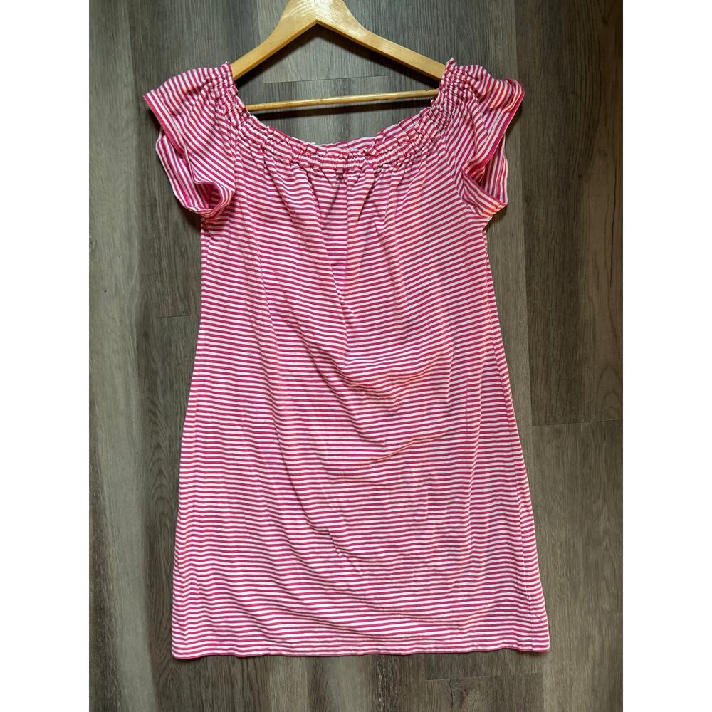 Vineyard Vines nauticle seersucker coastal beach Pink White Striped OffShoulder